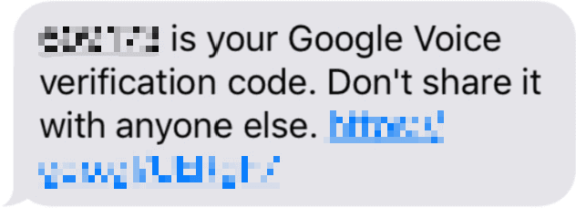 Google Voice確認コード詐欺のSMS