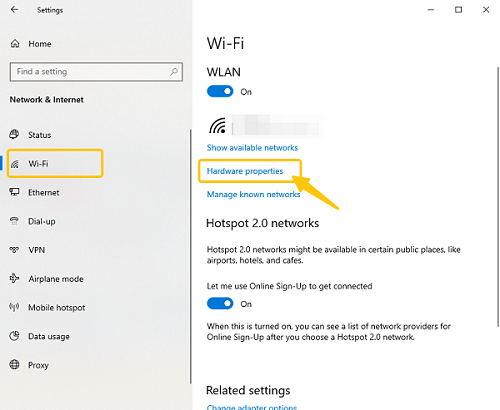Find your MAC address in Windows Settings