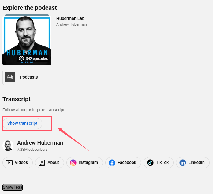 文字起こしを表示ボタンをクリック