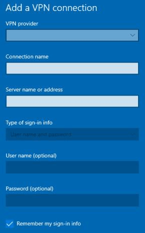 Введите данные VPN