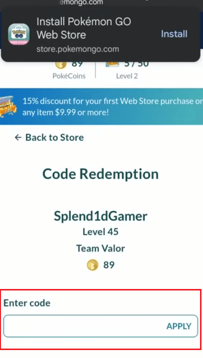 Enter Pokemon Go Redeem Codes and Hit the “Apply” Button