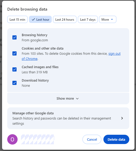 Clear Chrome Cache and Cookies