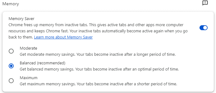 Enable Chrome Memory Saver