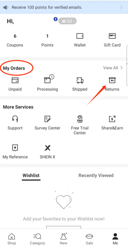 Go to "My Orders" and click on the "Return Item" button next to the specific order