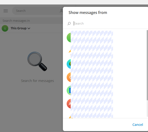 Filter Telegram search results by sender