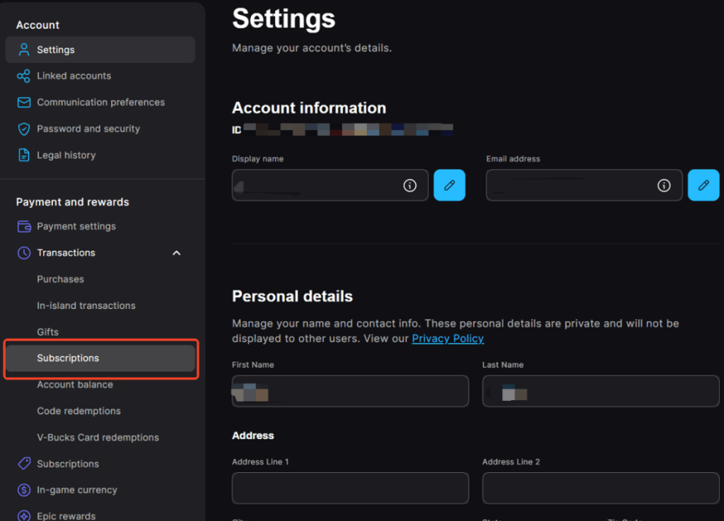 Select “Subscriptions” Under “Transactions”
