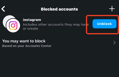 Tap “Unblock” next to the blocked Instagram account