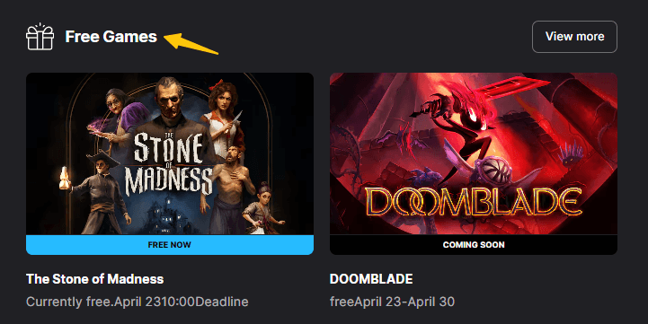 Free games on the Epic Games Store
